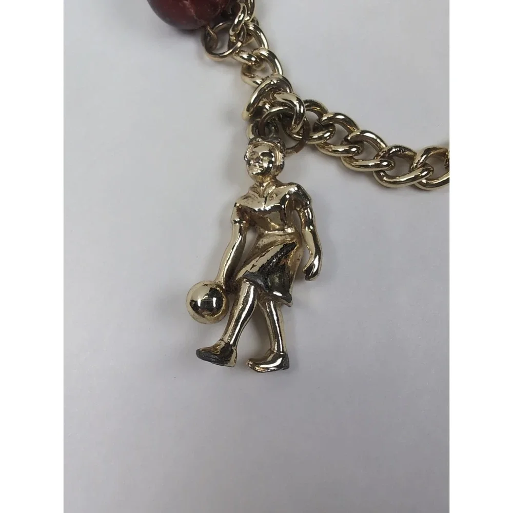 Vintage Bowling Gold Tone Charm Bracelet Classic Costume Jewelry Sports